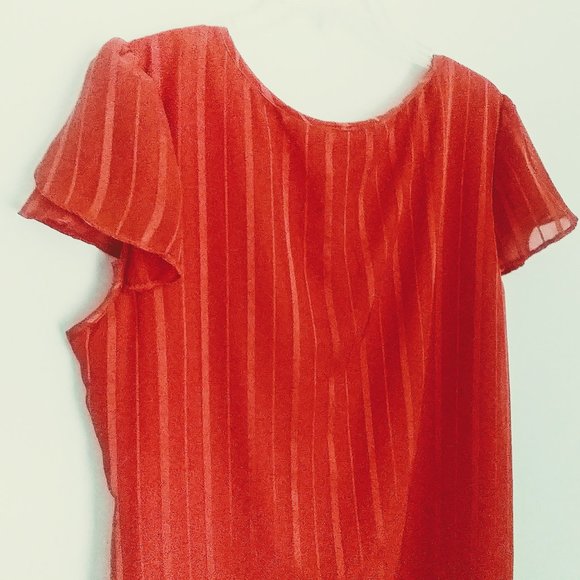 DRESSBARN Coral Chiffon Style Blouse Cap Sleeve Lined Ruffled Holiday Party Wear - Picture 7 of 7
